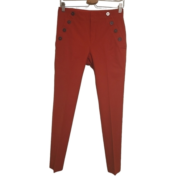 Anthropologie | Women's Red Essential Slim Pants With Side Buttons (US Size 4) - Picture 1 of 16